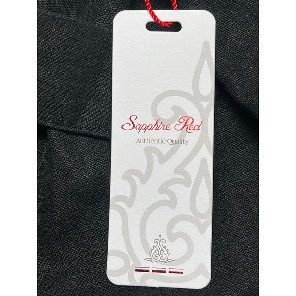 Sapphire Red Black Linen Blend Relaxed Fit Paperbag Waist Shorts  Size Medium - Picture 6 of 13